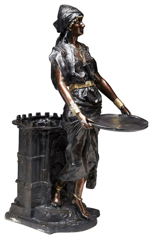 Ethier Standing Woman Resin Statue Planter, Black/Brown/Gold