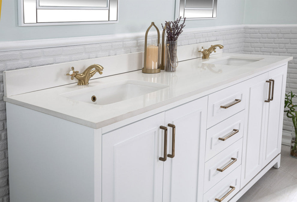 Albia Collection 72" Bathroom Vanity With Sink, Mirror, Countertop, White