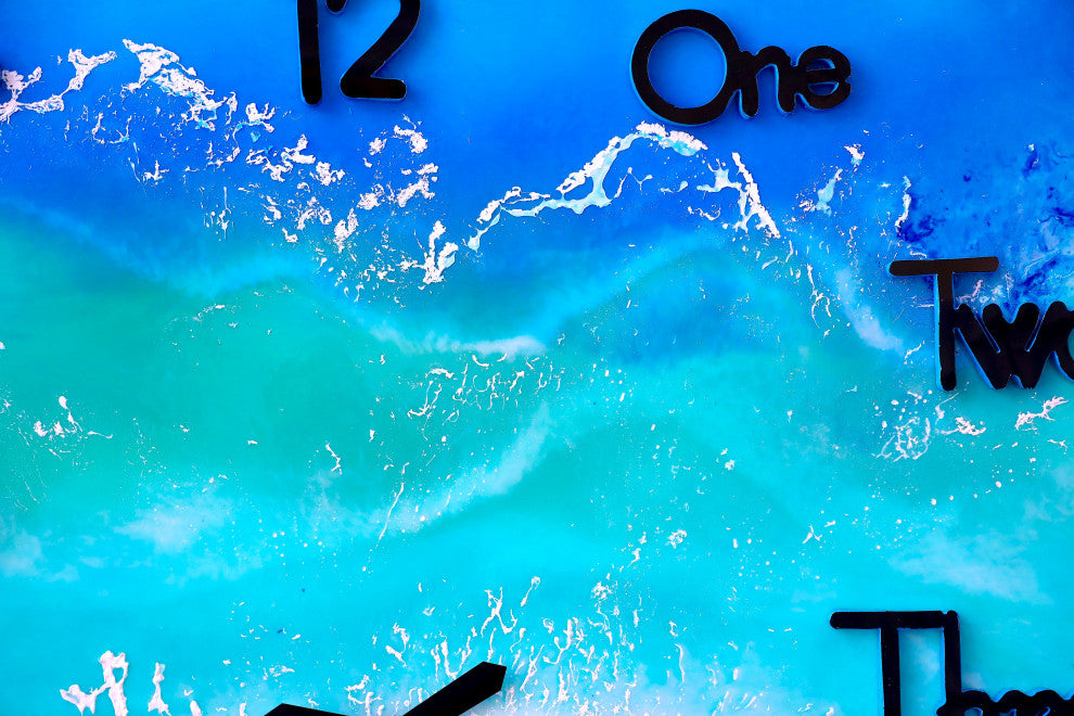 ED epoxy resin wall clock, 3D sculpture art, abstract seascape art