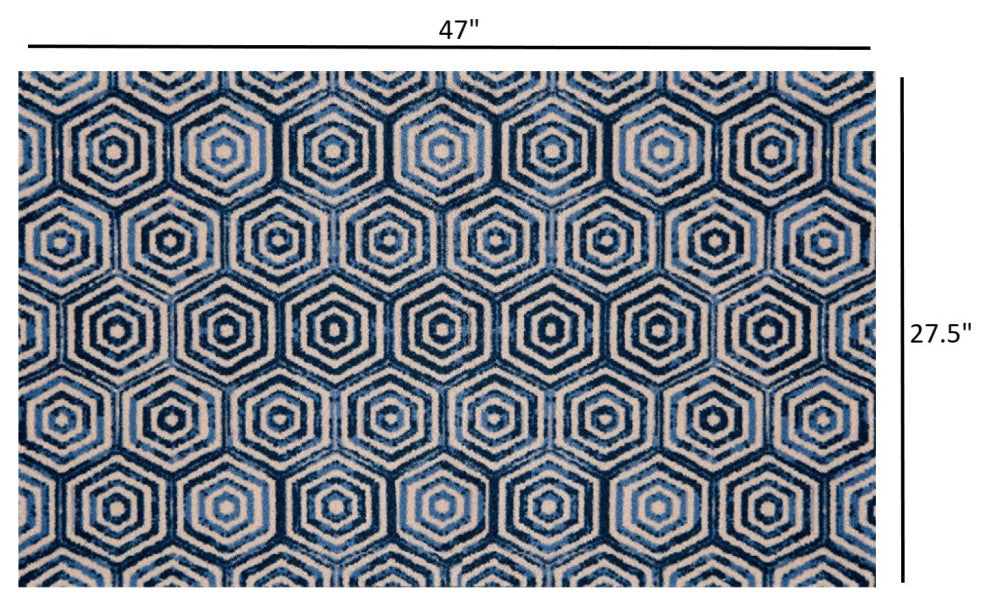 2' x 4' Shades of Blue Hexagons Washable Floor Mat