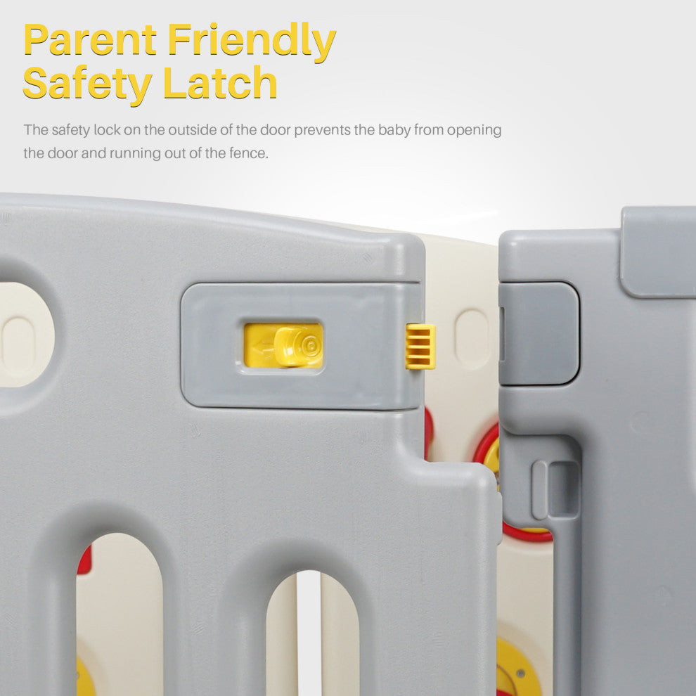 Kidzone Interactive Baby Playpen 8 Panel Safety Gate ASTM Certified, Grey-White