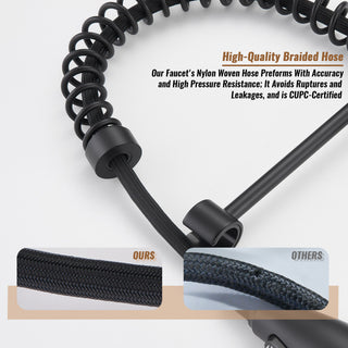 Single Handle Kitchen Faucet Pull-Down Sprayer, 360 Swivel, Three Functions, Matte Black