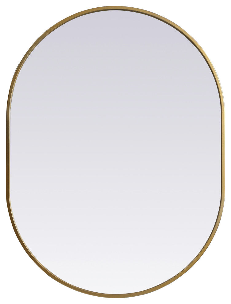 Metal Frame Oval Mirror 27X36 Inch, Brass