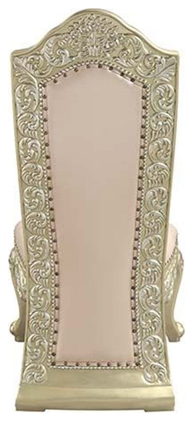 Benzara BM262102 S/2 Leatherette Side Chair, Scrolled Floral Tall Back, Gold