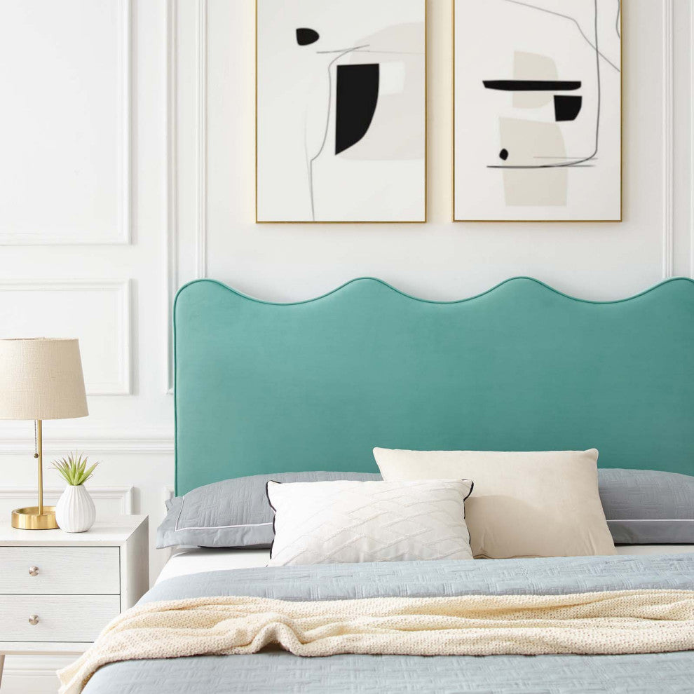 Platform Bed Frame, King Size, Blue, Velvet, Modern, Bedroom Master Guest Suite