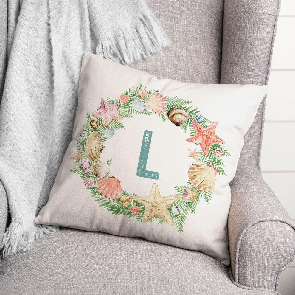 Coastal Christmas Monogram L 18x18 Spun Poly Pillow