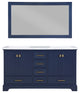 60" W Double Freestanding Bath Vanity, Blue With White Marble Top