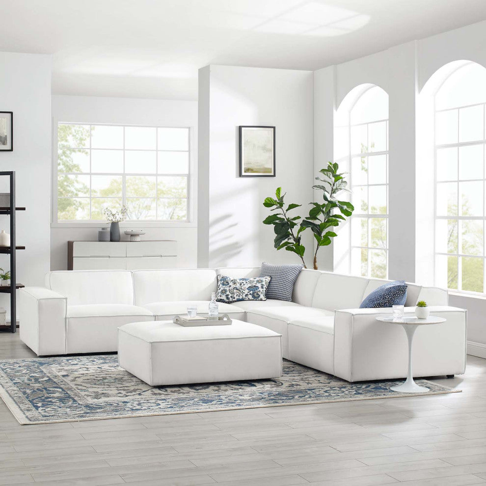 Modular Sectional Sofa Set, White, Fabric, Modern, Lounge Hotel Hospitality