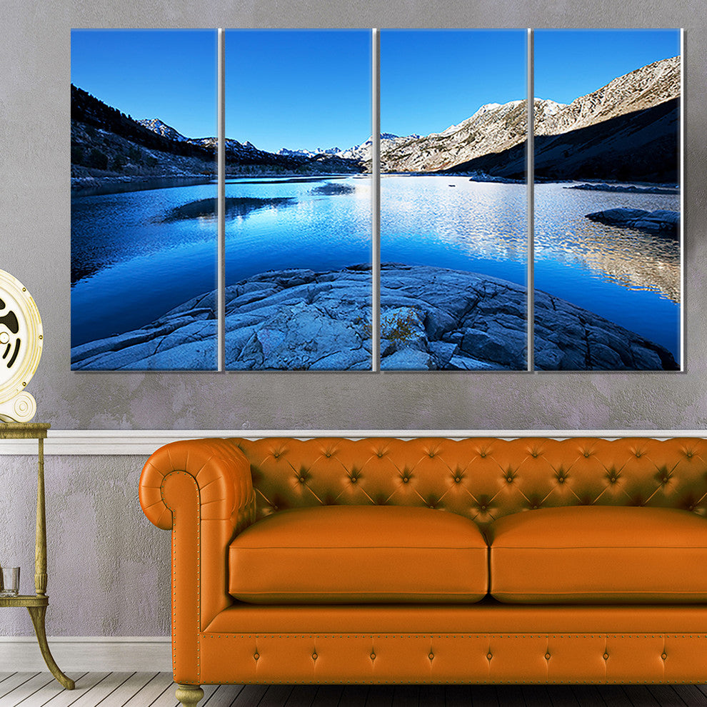 Amazing Blue Mountains Lake, Modern Landscape Canvas Art, 48"x28", 4 Panels