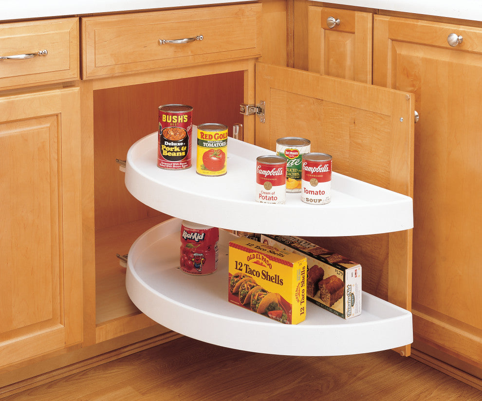 Pivot Out Half Moon 2-Shelf Organizer for Blind Corner Cabinets, White, 33"W