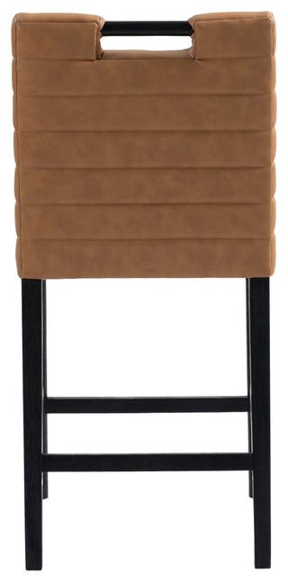 Aimee Upholstered Counter Stool, Cognac, Vegan Leather, Black Finish