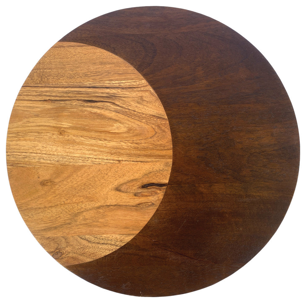 Round Two-Tone Wood Cheese and Cutting Board, Natural and Walnut