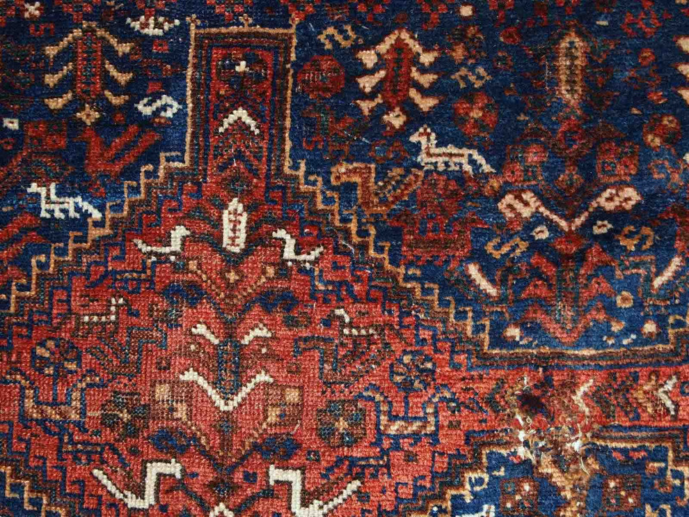 Handmade antique Persian Khamseh rug 6' x 6.4' (156cm x 194cm) 1900s