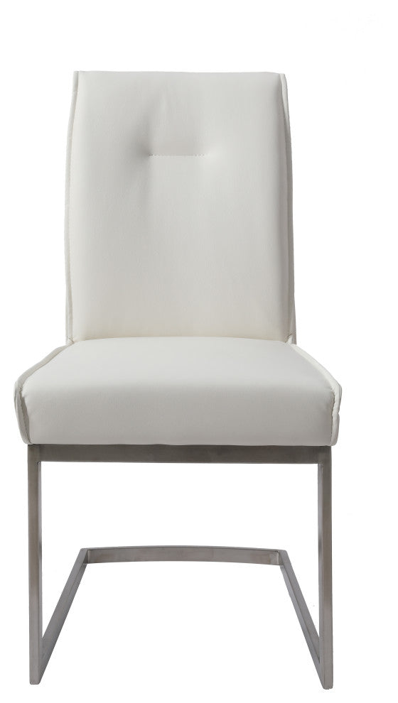 Dining Chair With Pu Seat and Brushed Stainless Steel Leg, Set of 2, White