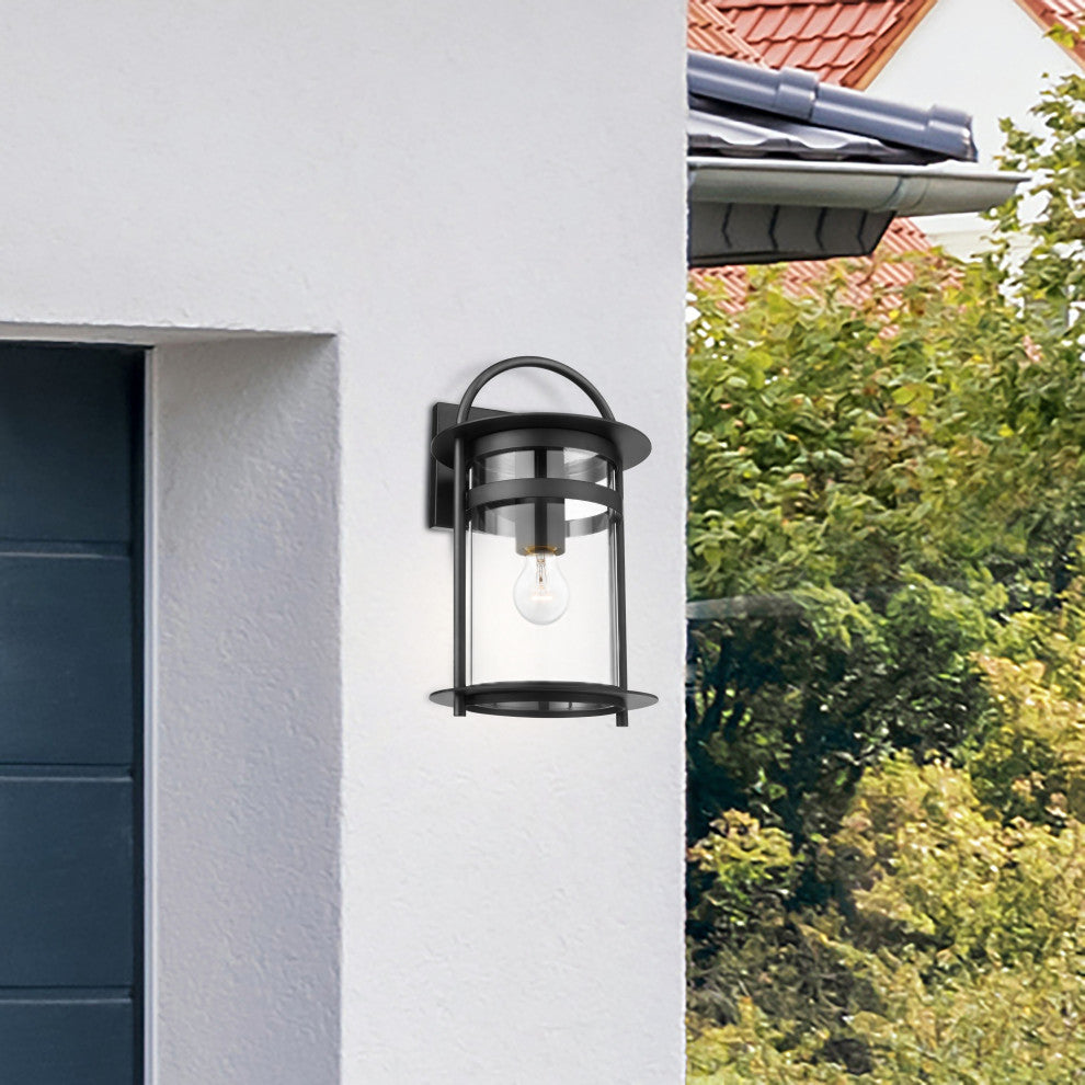 Bracer 1-Light Large Wall Lantern, Matte Black/Clear Glass