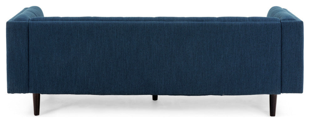 Plano Mid-Century Modern Tufted 3-Seater Sofa, Light Gray/Dark Brown, Navy Blue/Dark Brown