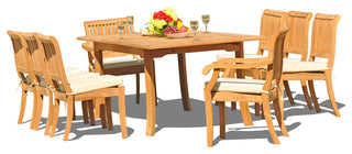 9-Piece Teak Dining Set, 94" Ext Rect, 8 Arbor Stacking Arm/Armless Chairs