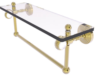 Pacific Grove 16" Twisted Glass Shelf with Towel Bar, Unlacquered Brass