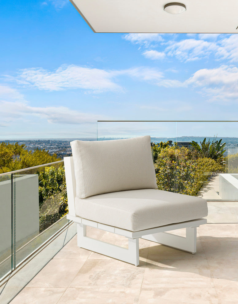 Maldives Outdoor Patio Armless Chair, Cream, White Frame