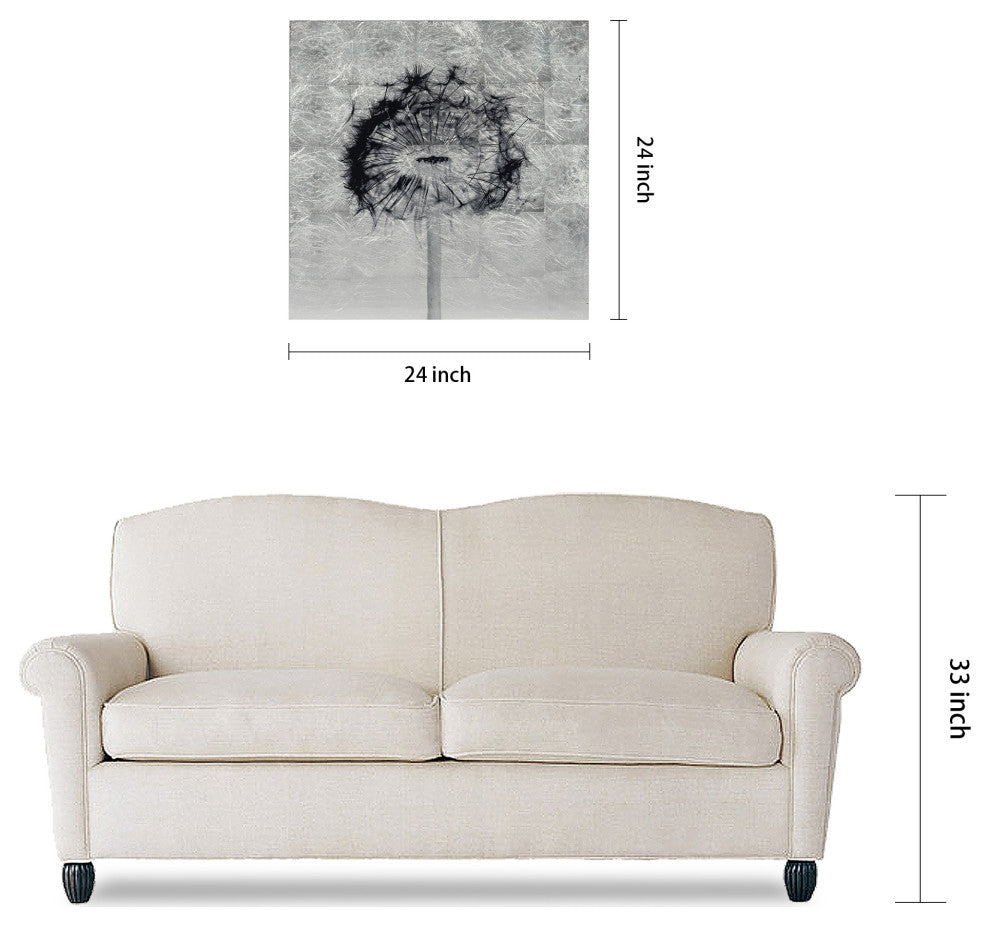 "Dandelion" Reverse Printed on Tempered Glass With Silver Leaf Wall Art
