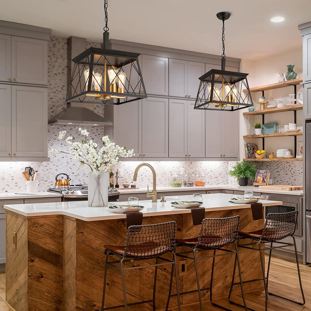 Industrial Farmhouse Chandelier 4 Light Pendant Ceiling Hanging Light Fixture