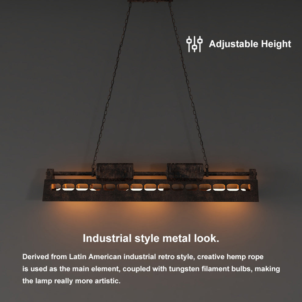 Industrial 6-Light Kitchen Island Lighting Loft Linear Pendant Light Fixture
