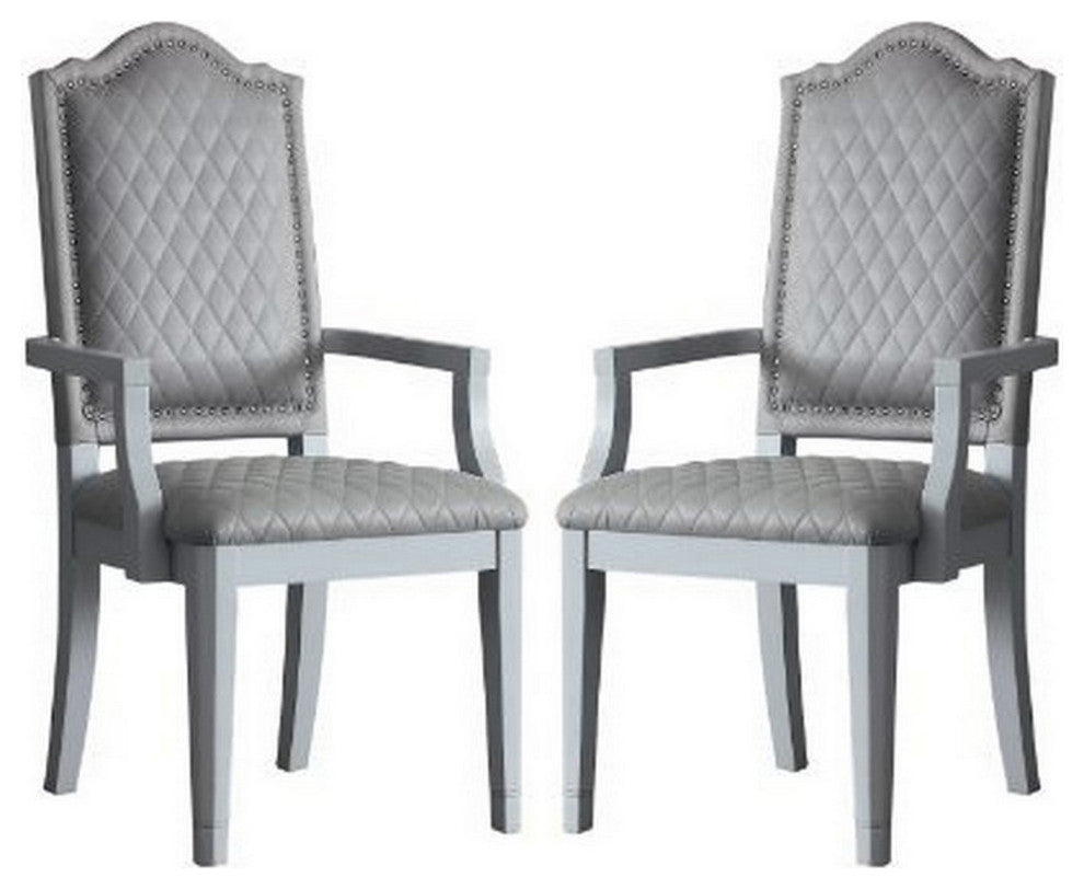 Benzara BM250685 Arm Chair With Padded Seat and Arched Top, Set of 2, Beige