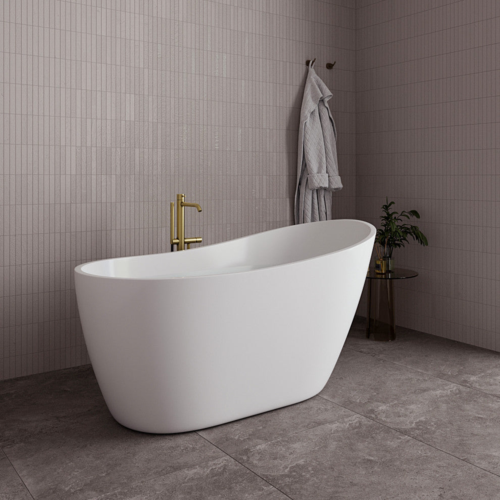 55" Streamline NDR-342-12-BBR Freestanding Tub, Tray, Drain in Brushed Brass