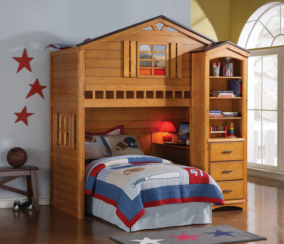 80"x43"x88" Twin Rustic Oak Pine Wood Loft Bed
