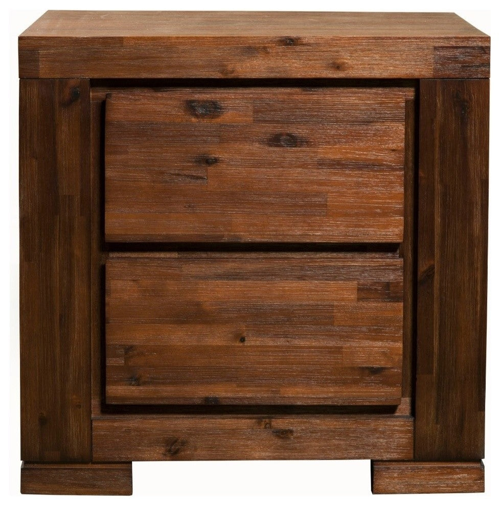 2 Drawer Wooden Nightstand In Brown