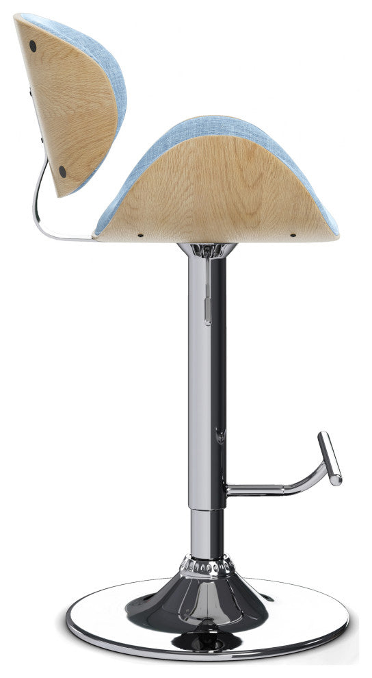 Marana Bentwood Gas Lift Bar Stool, Light Wood, Denim Blue