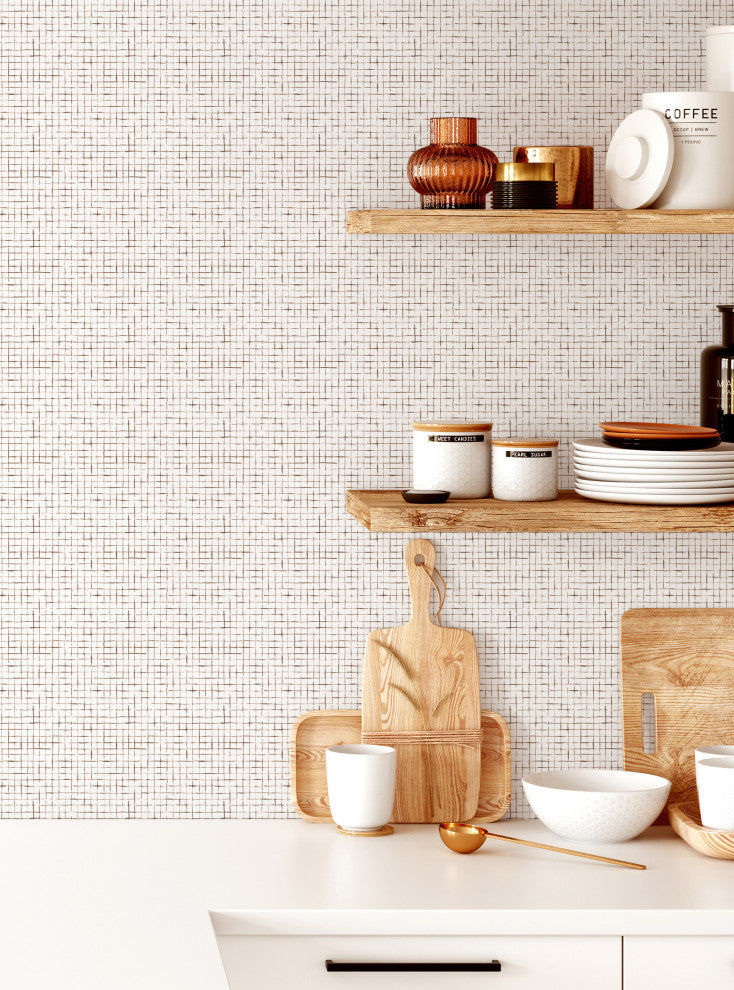 Crosshatch Peel and Stick Vinyl Wallpaper, Brown, 24" X 60"