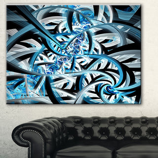 "Blue Spiral Fractal Design" Abstract Digital Wall Artwork, 32"x16"