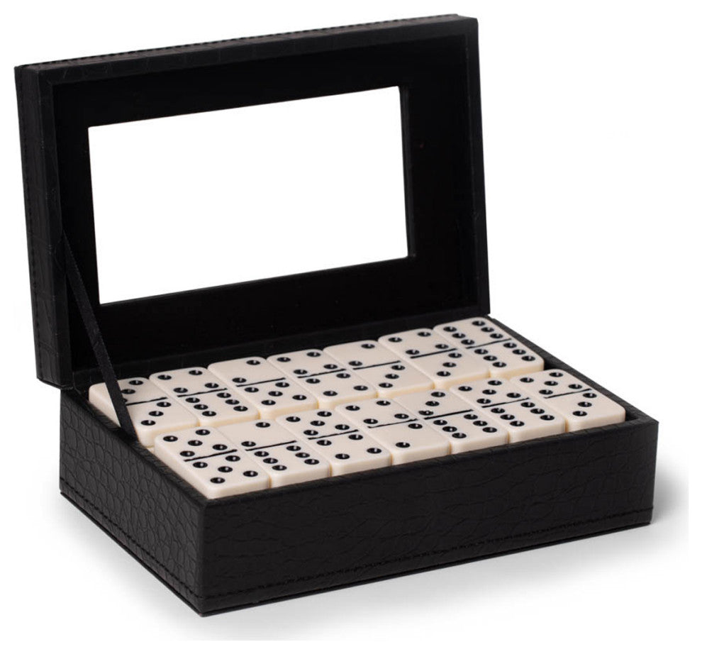 Crocodile Debossed Leather Double 9, 55 Piece Domino Set