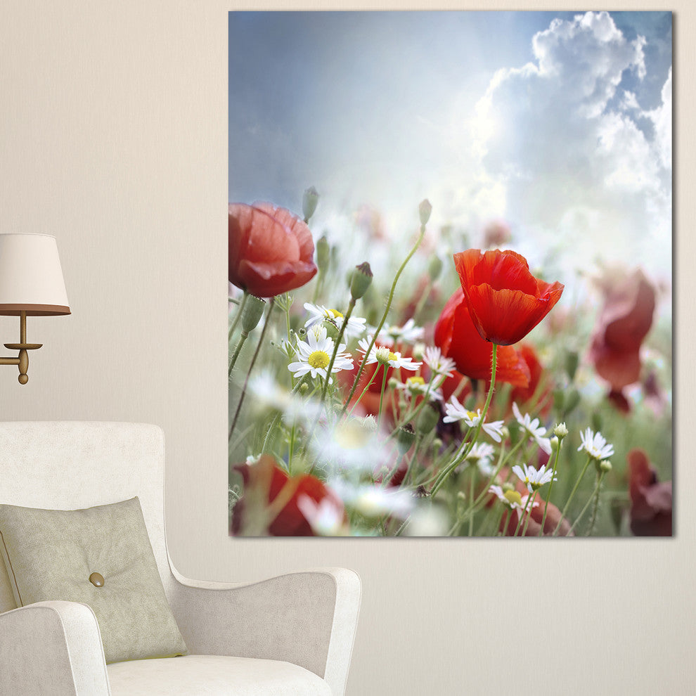 Red Poppies on Cloudy Background, Floral Canvas Art Print, 30"x40"