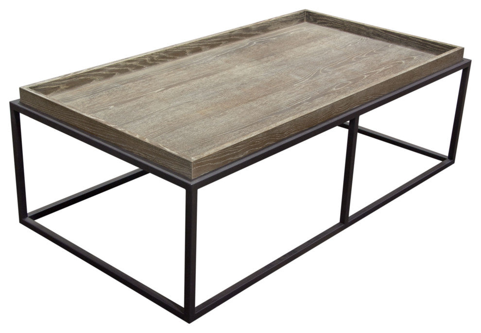 Lex Rectangle Cocktail Table in Rustic Oak Veneer Finish Top  Black