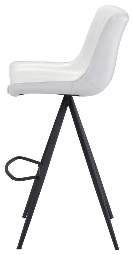 Bar Stool Chair Barstool, Set of 2, Faux Vinyl Leather, Steel, White, Black