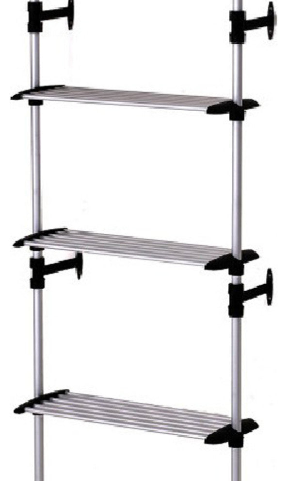Benzara BM101200 4 Tier Telescopic Metal Frame Clothes Rack, Silver and Black