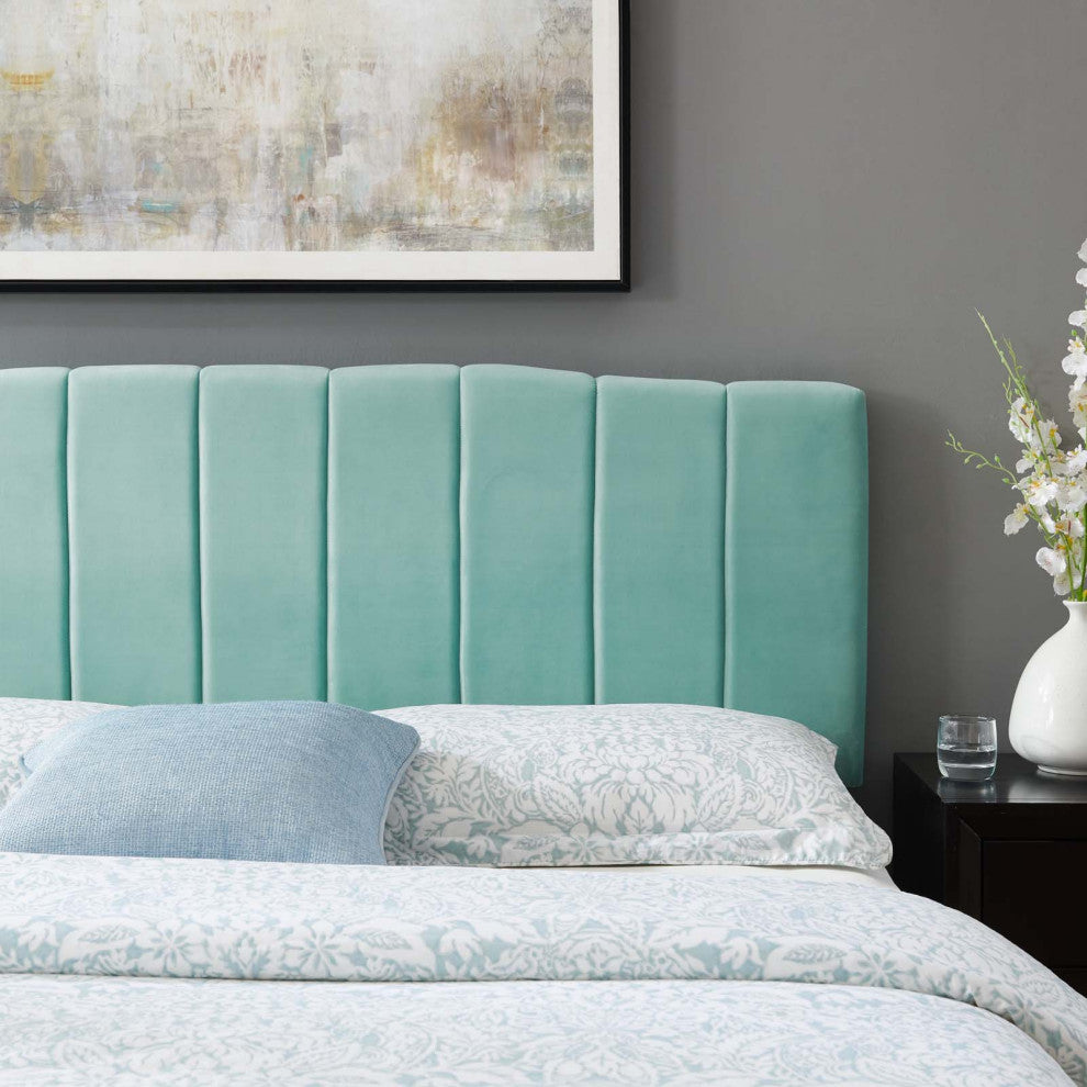 Tufted Headboard, King Size, Velvet, Blue, Modern Contemporary, Bedroom Master