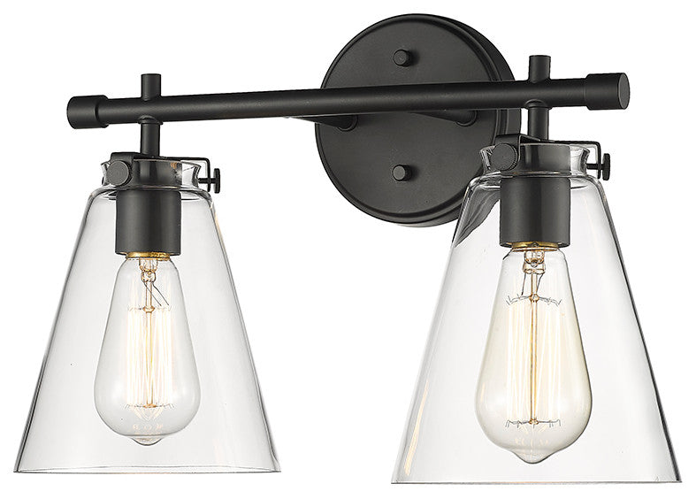 2 Light 16" Matte Black Bathroom Vanity Light