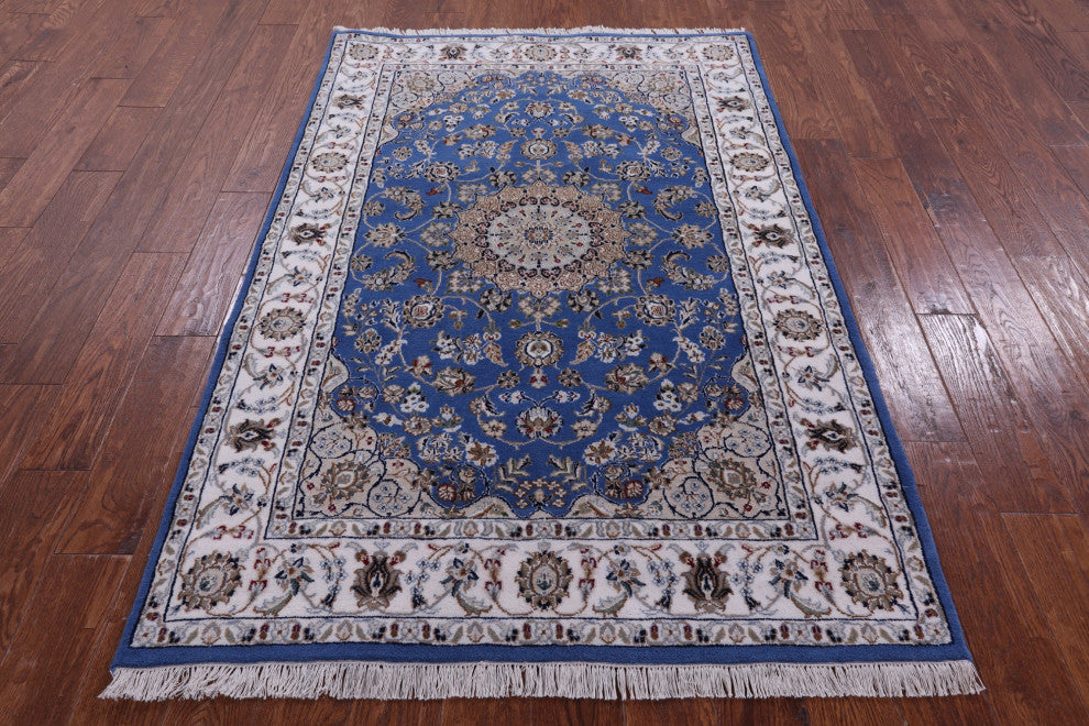 4' 2" X 6' 1" Persian Nain Wool & Silk Hand-Knotted Rug - Q13137