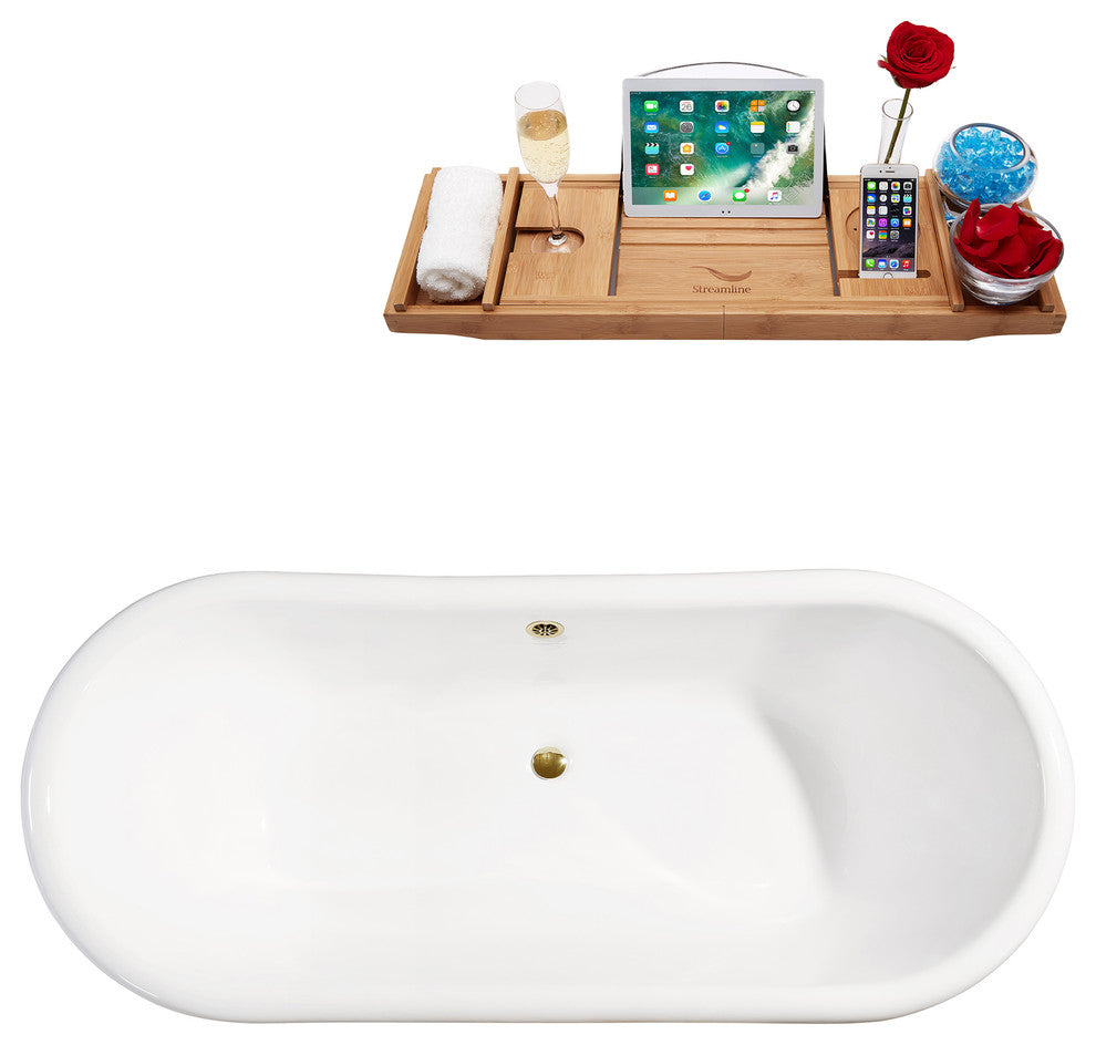 71" Cast Iron R5240WH-CH Soaking Clawfoot Tub and Tray With External Drain