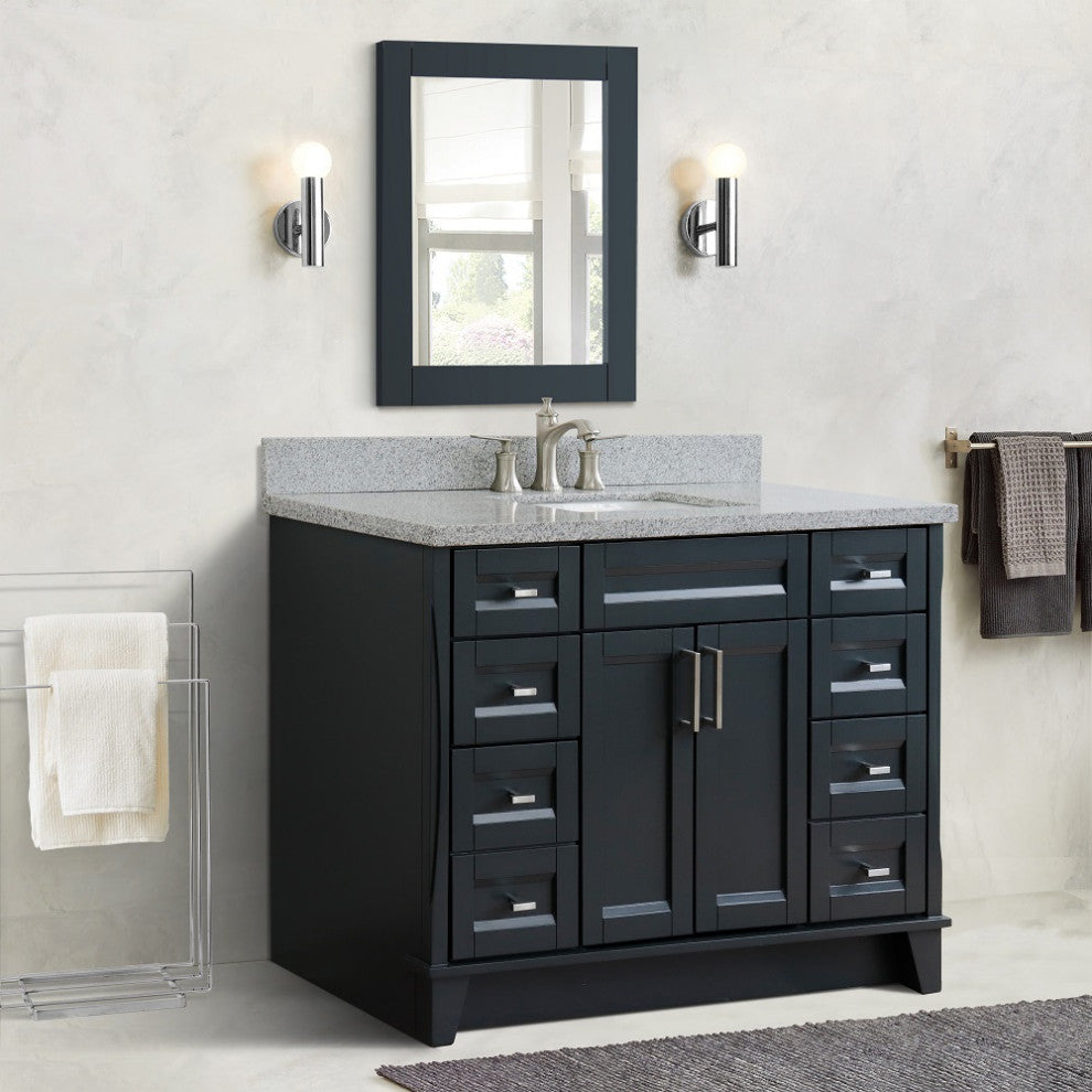 49" Single Sink Vanity, Dark Gray Finish With Gray Granite And Rectangle Sink