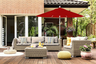 9' Round 360 Rotating Auto Tilt Umbrella, White, Sunbrella, Jockey Red