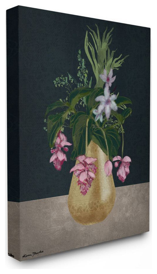 Gold Vase Pink Flower Drawing, 24"x30"