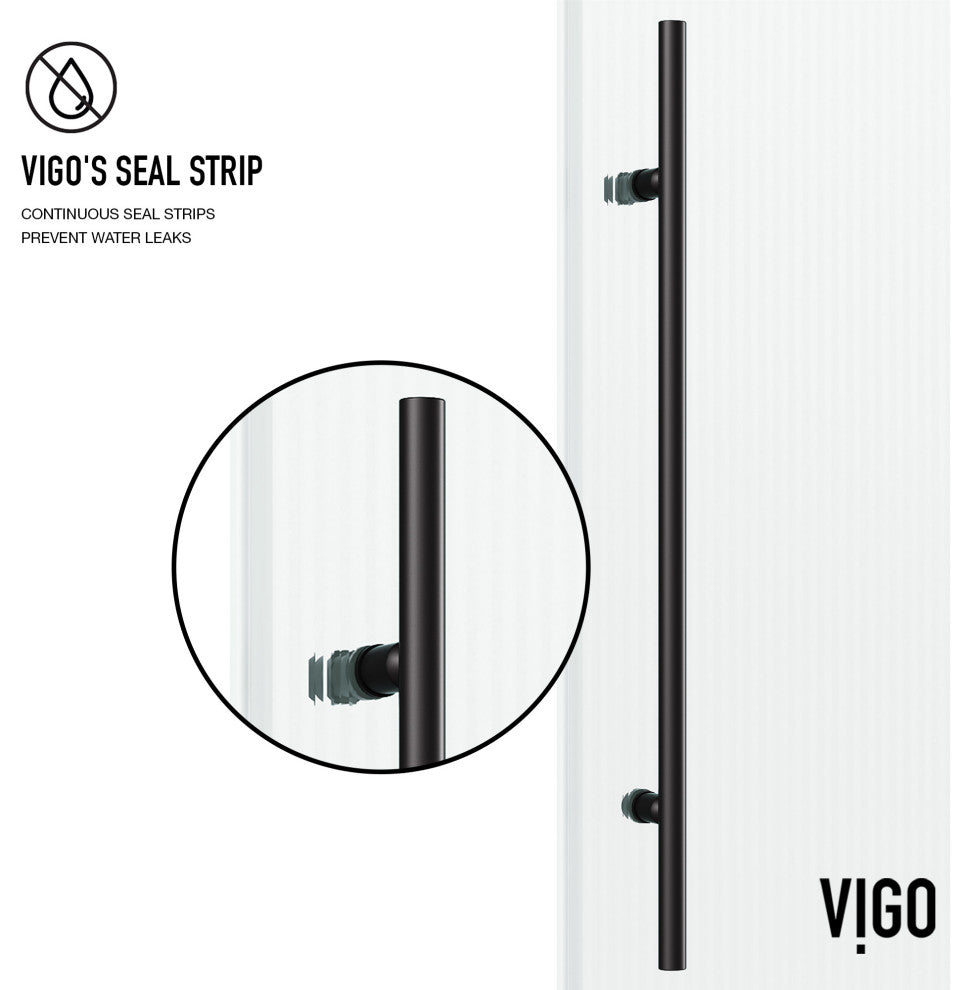 VIGO Elan E-Class 56" to 60" W x 66" H Frameless Sliding Tub Door, Fluted Glass, Right
