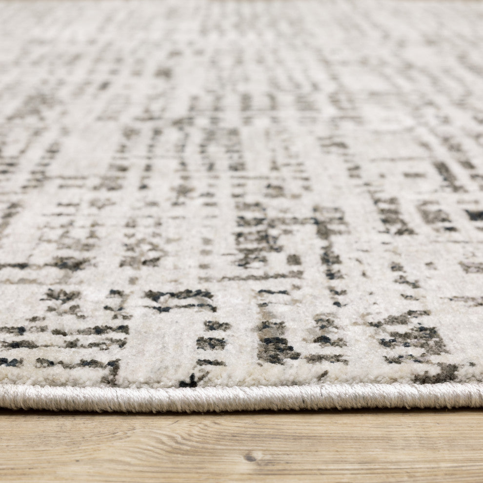Noble Abstract Gridwork Ivory/ Grey Indoor Area Rug, Ivory, 3'3"x5'