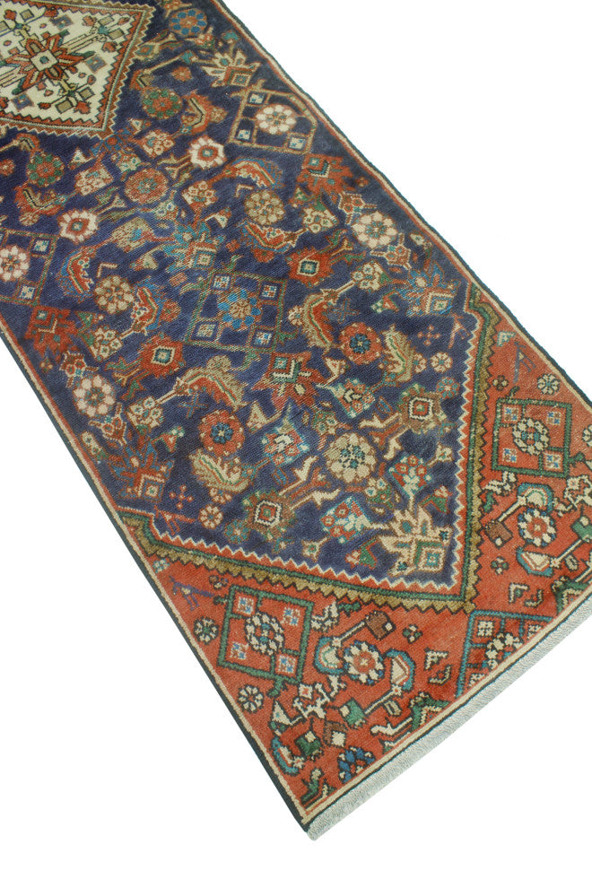 Fine Vintage Distressed Enrique Navy/Rust Runner, 2'4 x 8'11