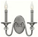 Hinkley Eleanor Small Two Light Sconce, Polished Antique Nickel