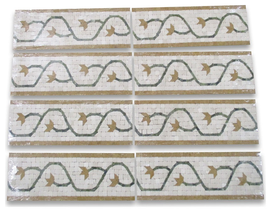Marble Mosaic Border Listello Accent Tile Edera Antique 4x11 Tumbled, 1 piece